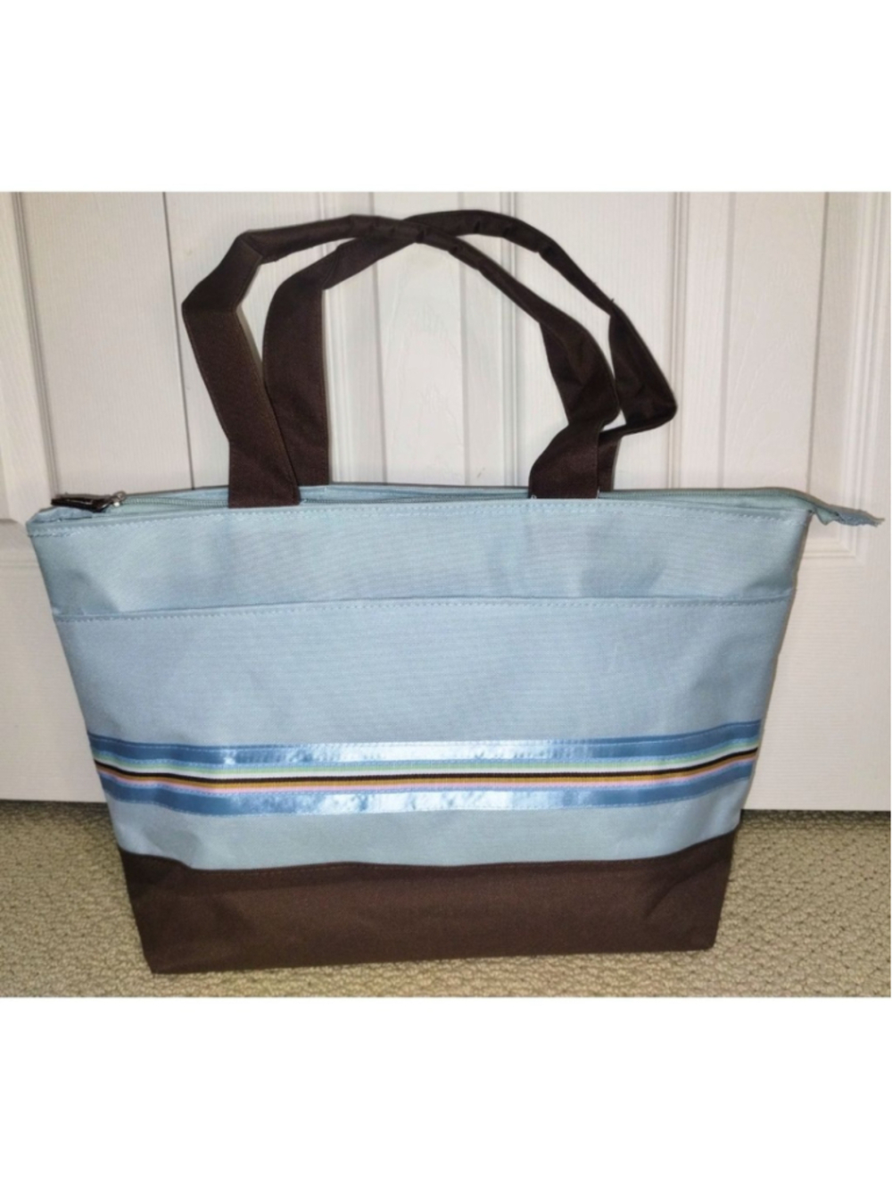 Zippered Diaper Tote Bag with Matching Changing Pad - One Size Blue and Brown
